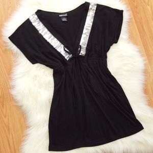 Black V-Neck Top with Silver Sequin Embellishments